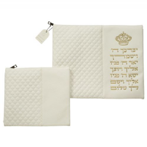 סט טלית תפילין דמוי עור לבן אותיות בולטות ויברכך סט טלית תפילין דמוי עור לבן אותיות בולטות ויברכך